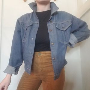 Vintage Untied Garments Of America Denim Trucker Jacket Snap Front Distressed